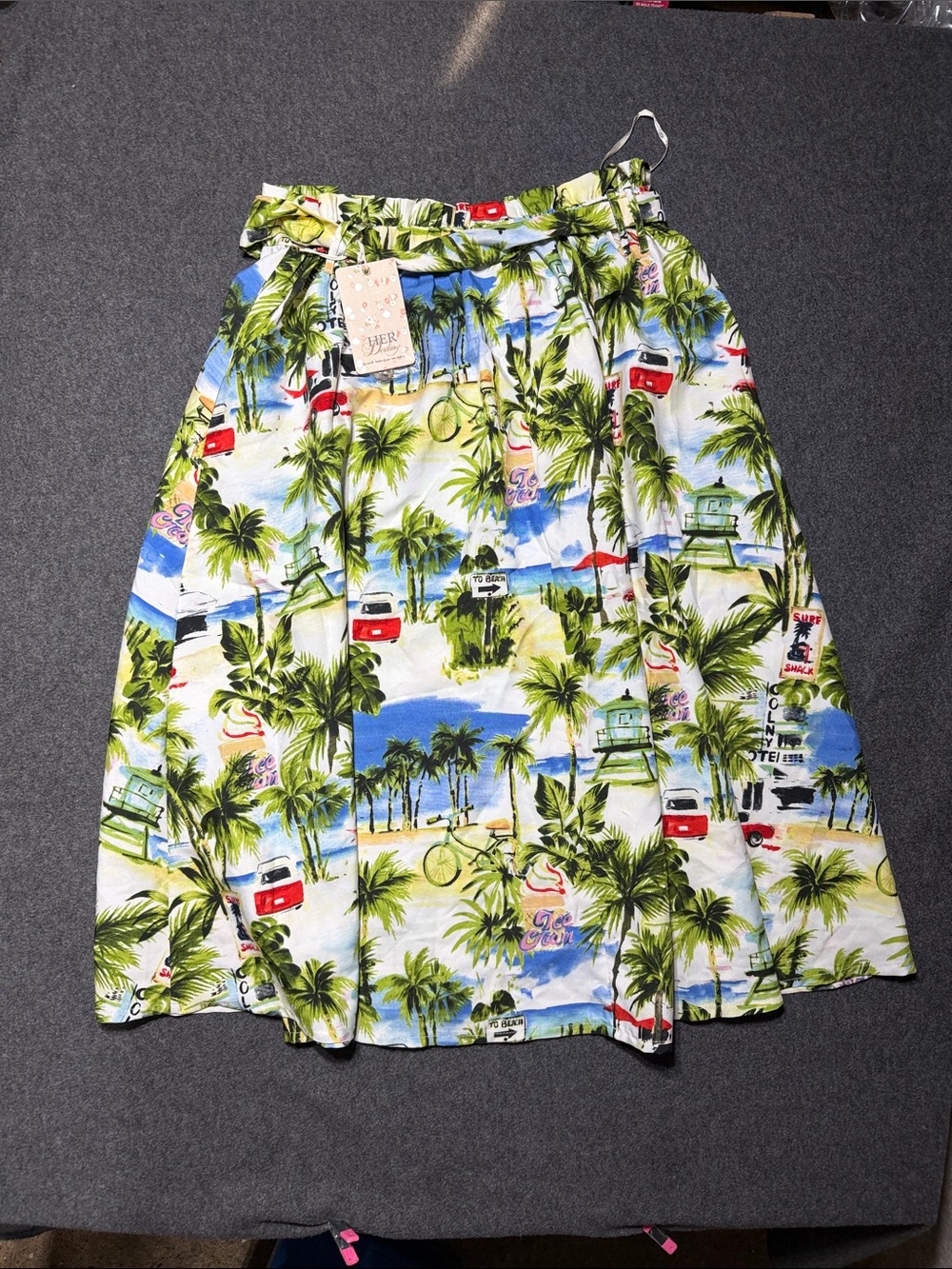 Vintage Her Destiny Tropical Beach Print Paperbag Waist Midi Skirt Size Large - Picture 7 of 7